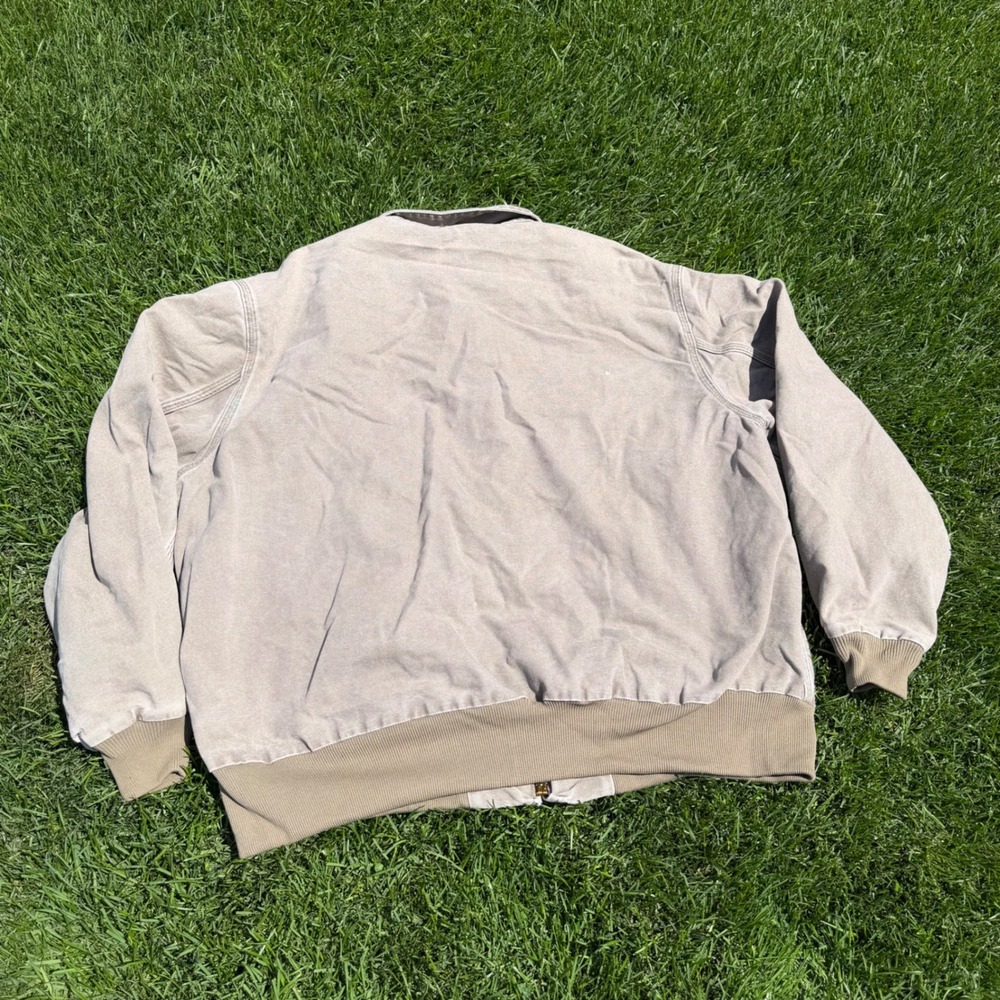Carhartt Mens Faded Tan Canvas Mesh Lined Bomber Jacket Khaki Workwear Size XL - Picture 8 of 8